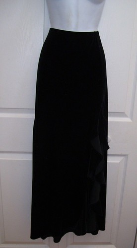 Patra Women's Long Black Velvet Straight Skirt Ruffles on Side Large Size 12 New - Picture 2 of 10