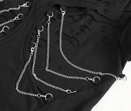 DEVIL FASHION Mujer Punk Rock Gótico Steampunk Negro Manga Corta Camiseta Top - Imagen 21 de 21