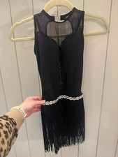 Jazz Adult Xs - S Black Custom Dance Costume Leotard with Fringe