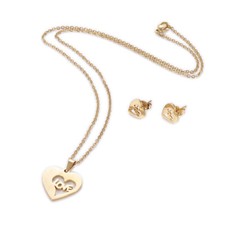 Stainless Steel Set Earring Pendant Necklace Heart Valentine's Day Gold 18" P790