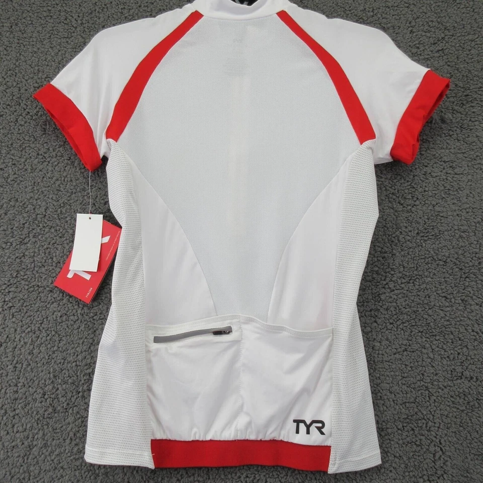Camiseta deportiva de ciclismo TYR de carbono para hombre blanca roja VLO bolsillos cremallera ropa deportiva EE. UU. M nueva Foto 3 de 4