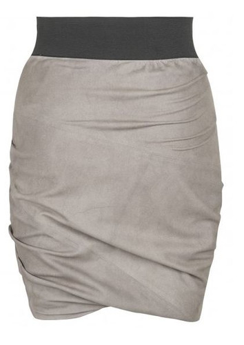 MUUBAA CATANIA SUEDE LEATHER GATHERED MINI SKIRT FITTED 4 US 8 UK GREY SHIMMER - Picture 3 of 6