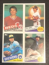 Rose Ryan Garvey 1985 Topps Baseball RARE! Trading Card Uncut 4 Card Panel Sheet