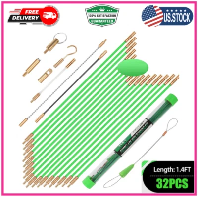 FTIHTRY 45FT Fiberglass Running Electrical Wire Cable Glow Rods Wire Pulling Fish Rod...