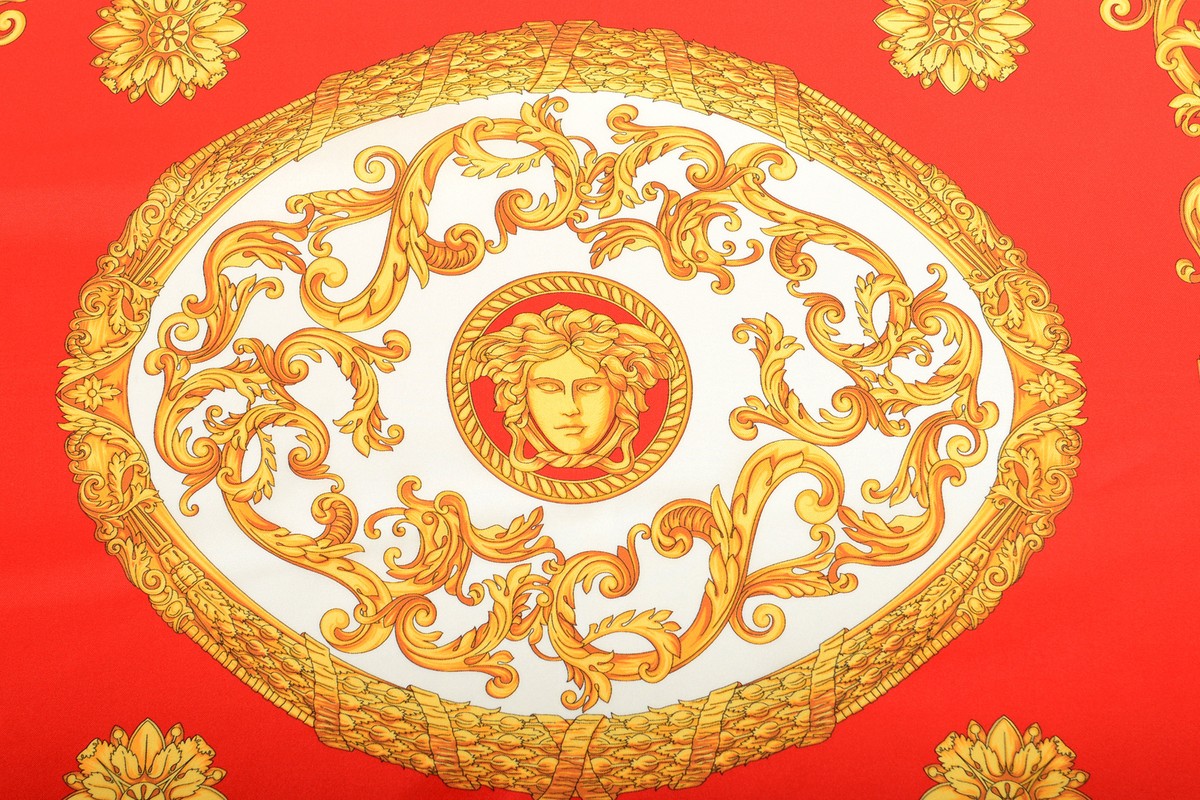 Versace Red & Gold Barocco Print 100% Silk Large Shawl Scarf