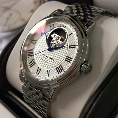 Raymond Weil Herren Schweizer Automatik Uhr 2827 Maestro Silber Zifferblatt Stahl Boxed
