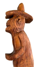 Vtg Naive/Primitive Folk Art Hand Carved Wood Man in Hat, Signed F. Orimm '87