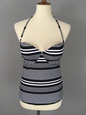 NEW Old Navy 36 Halter Tankini Swim Suit Top Size M Black White Stripe Padded