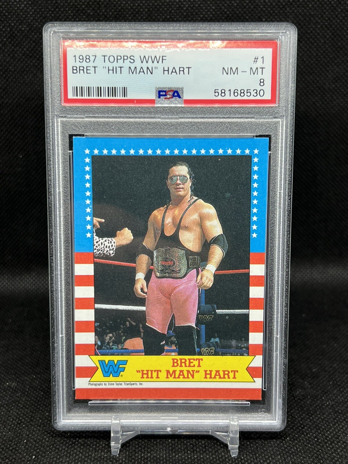 1987 TOPPS WWF #1 BRET "HIT MAN" HART HOF PSA 8 RC Rookie