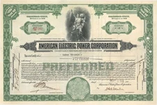 American Electric Power Corp. - 1928 dated Stock Certificate - Utility Stocks