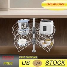 24"Kidney Chrome 2-Shelf Lazy Susan Kitchen  Base Cabinet Corner Organizer Rack