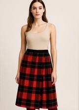 Lord Taylor Vintage Plaid Skirt S Sloat Tailored Wrap Wool Red Tartan Kilt 1556