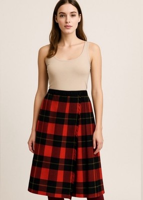 Lord&Taylor Vintage Plaid Skirt S Sloat Tailored Wrap Wool Red Tartan Kilt 1556
