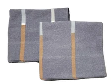 Set Of 2 Blue Grey Flannel PillowCases W/ Stripes Of Brown & White 20 X 33 Queen