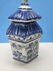 Vintage Chinoiserie Blue & White Porcelain Pagoda Canister with Lid — photo 2