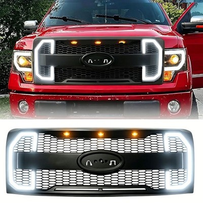 For Ford F150 Grill 2009 2010 11 12 13 2014 Raptor Style Grille W/Lights+Letter