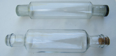 Vintage Clear Glass Rolling Pins 14'' Long, One with Metal Lid, One with Cork