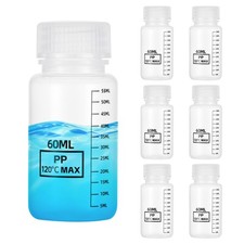 6 Pcs Plastic Sample Bottles with Screw Caps, 2 oz 60ml Reagent Bottles, Clear