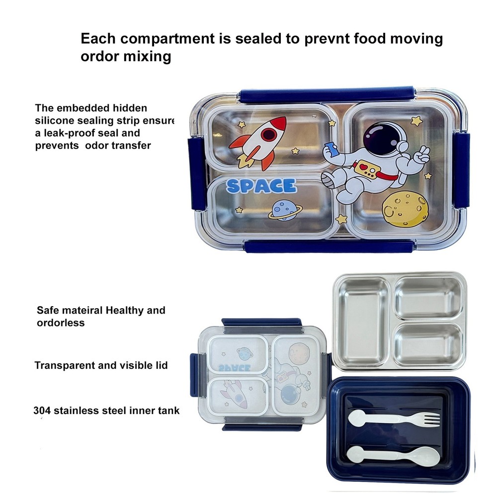 Cartoon Lunch Box Bento Box Sealed Stainless Steel Bento Box with Compartments