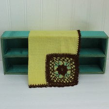 Crochet Corner Handkerchief Yellow Brown Aqua Flower Hand Edging DIY Clothing