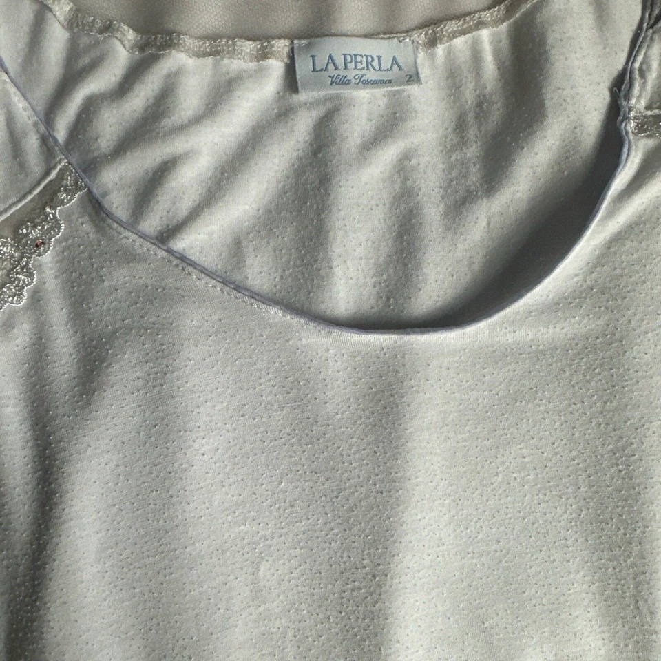 Vestido camisón La Perla Slip blanco lencería quimise seda encaje ribete talla pequeña Foto 4 de 4
