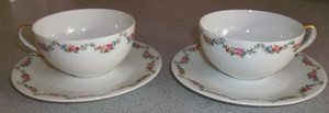 VTG Anc. Fabrique Royale Limoges France 2-Floral Trimmed Cup & Saucer Sets RARE
