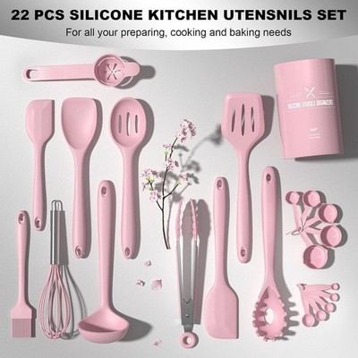 Umite Chef 22Pcs Silicone Cooking Utensils Set, Heat large, small, Pink 