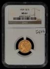 1929 G$2.50 Indian Head Gold Quarter Eagle - Luster - NGC MS 61 - SKU-G6316