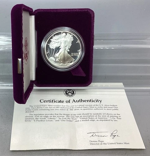1989 S American Proof Silver Eagle - With Box & CoA