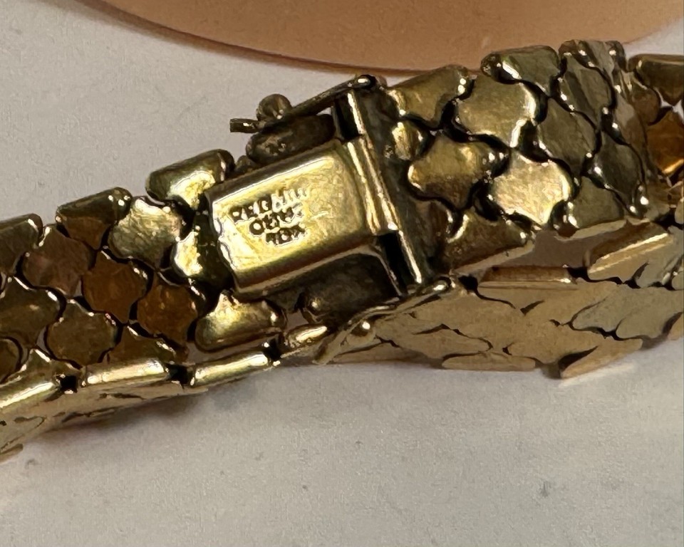 Vintage 18k 18Kt Gold Bracelet Italy Solid Tri Color Scales Diamond ...