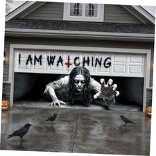 Halloween Garage Door Cover, 7x16Ft 'Watching You' Woman Ghost Double Car