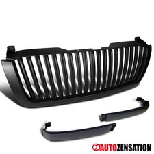 Fit 2003-2005 Chevy Silverado Avalanche Black Vertical Billet Bumper Hood Grille