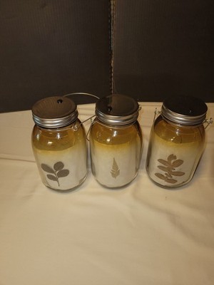 Set of 3 Hanging Lighted Mason Glass Jar with LED Lights