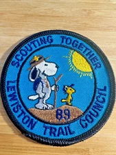 1989 Snoopy Woodstock BSA Patch Lewiston Trail Council Scouting Together 🐾