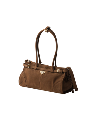 PRADA Bonnie Medium $3550 Cocoa Brown Nubuck Top Handle Bag New