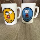 Vintage AVON Peanuts Milk Glass Mug Cup Charlie Brown & Lucy Set