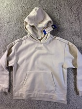 PUMA Women's Fleece Hoodie Size: Large Embroidered Logo, Pocket, Cream/Beige NWT