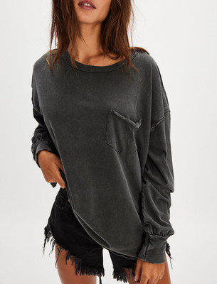 Free People We The Free Metal Stiletto Long Sleeve Fade Into You Relaxed Tee XL