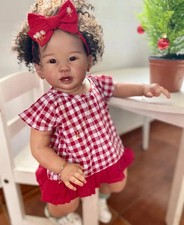 28in Reborn Baby Doll Toddler Girl Lifelike Hand-Rooted Afro Hair Finished Gifts