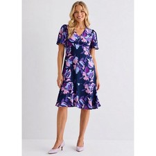 NWT Liz Claiborne Navy Floral V-Neck Fit & Flare Midi Dress Size 4 Party Wedding