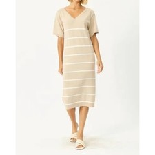 STITCHES & STRIPES Melina Dress In Grain TAN WHITE Combo In Multi NEW