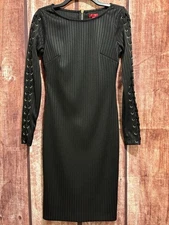 Jennifer Lopez Black Bodycon Pencil Dress Sz 2 Midnight Romance Lace Up Sleeves