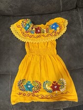 Mexican Embroidered Floral Lace Off Shoulder Midi Folk Yellow Dress Toddler