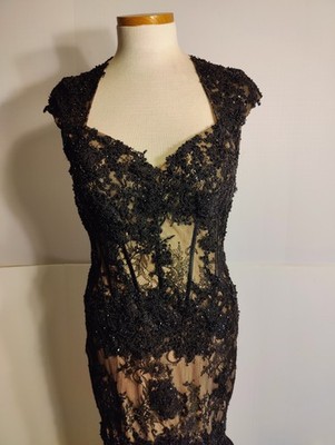 Montage Mon Cheri Black Illusion Gown , Size 8