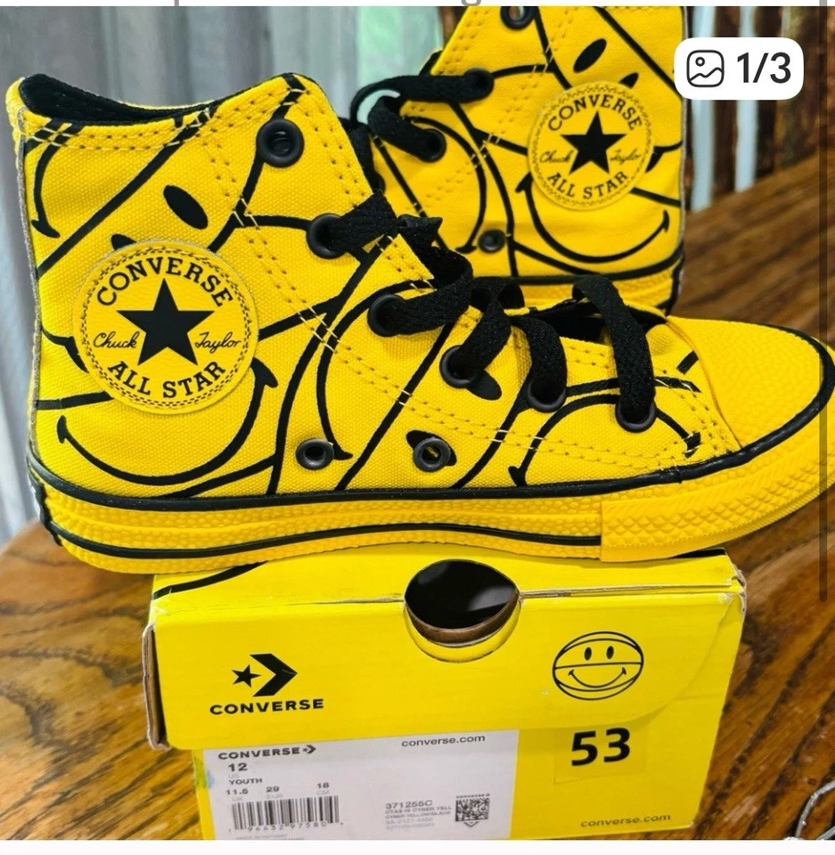 Camisetas altas Chuck Taylor Smiley juveniles talla 12. NUEVO EN CAJA RARO Foto 2 de 3