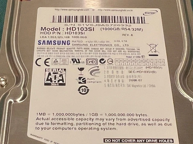 Samsung HD103SI 1TB 5,4K SATA Hard Drive - Image 2 of 4