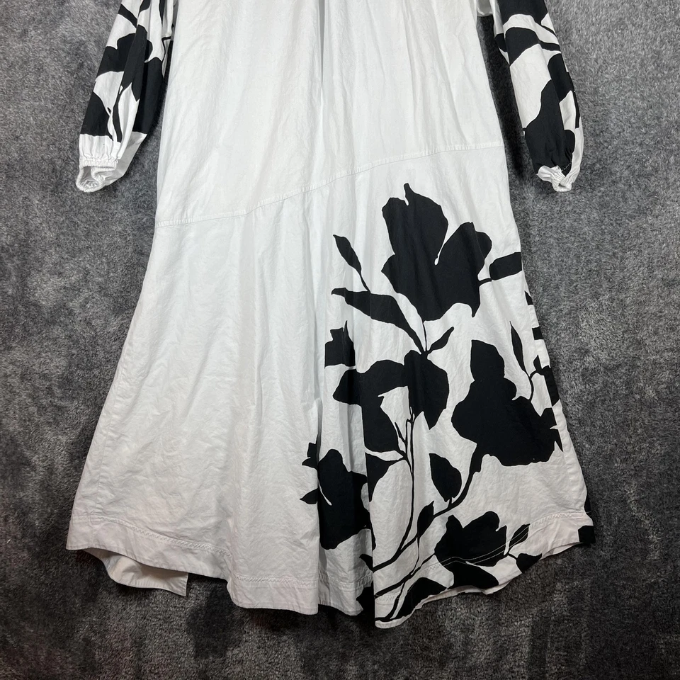 Maeve Dress Womens Large Black White Floral Shirt Dress Midi Jo Faulkner - Image 4 of 4