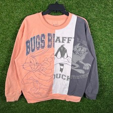 Looney Tunes Bugs Bunny Daffy Duck Colorblock Sweatshirt Mens XL Peach Gray