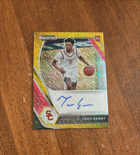 Tahj Eaddy 2021 Prizm Draft Picks Gold Shimmer Rookie Auto DP-TEA USC /10 RC