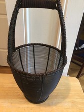 Sturdy Interesting Country Farmhouse Metal Wire Basket w/ wicker wrapped Handles